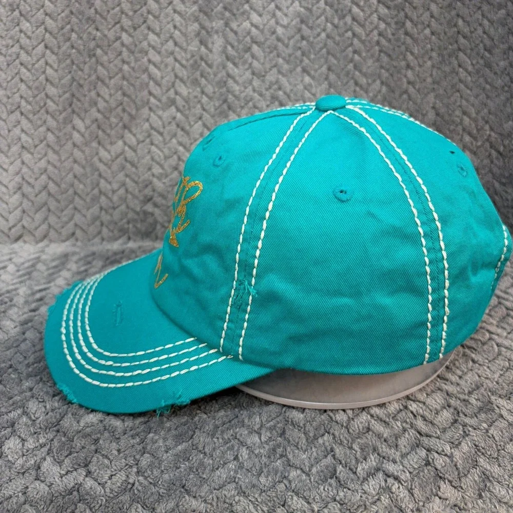 KBETHOS Vintage Faith Over Fear Adjustable OS Teal Gold Glitter Hat